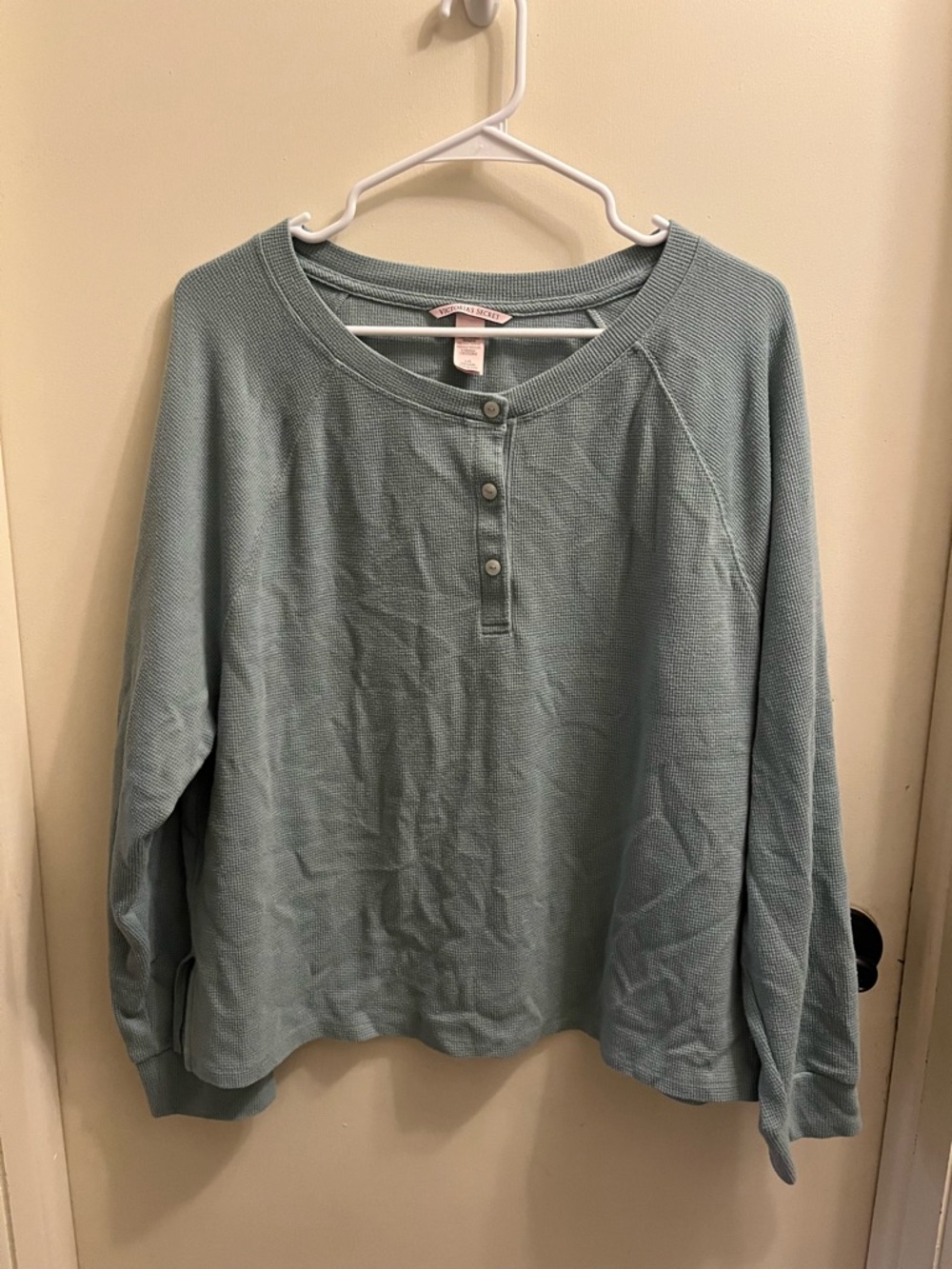 Victoria's Secret Seafoam Blue Henley Waffle Long-Sleeve Top
